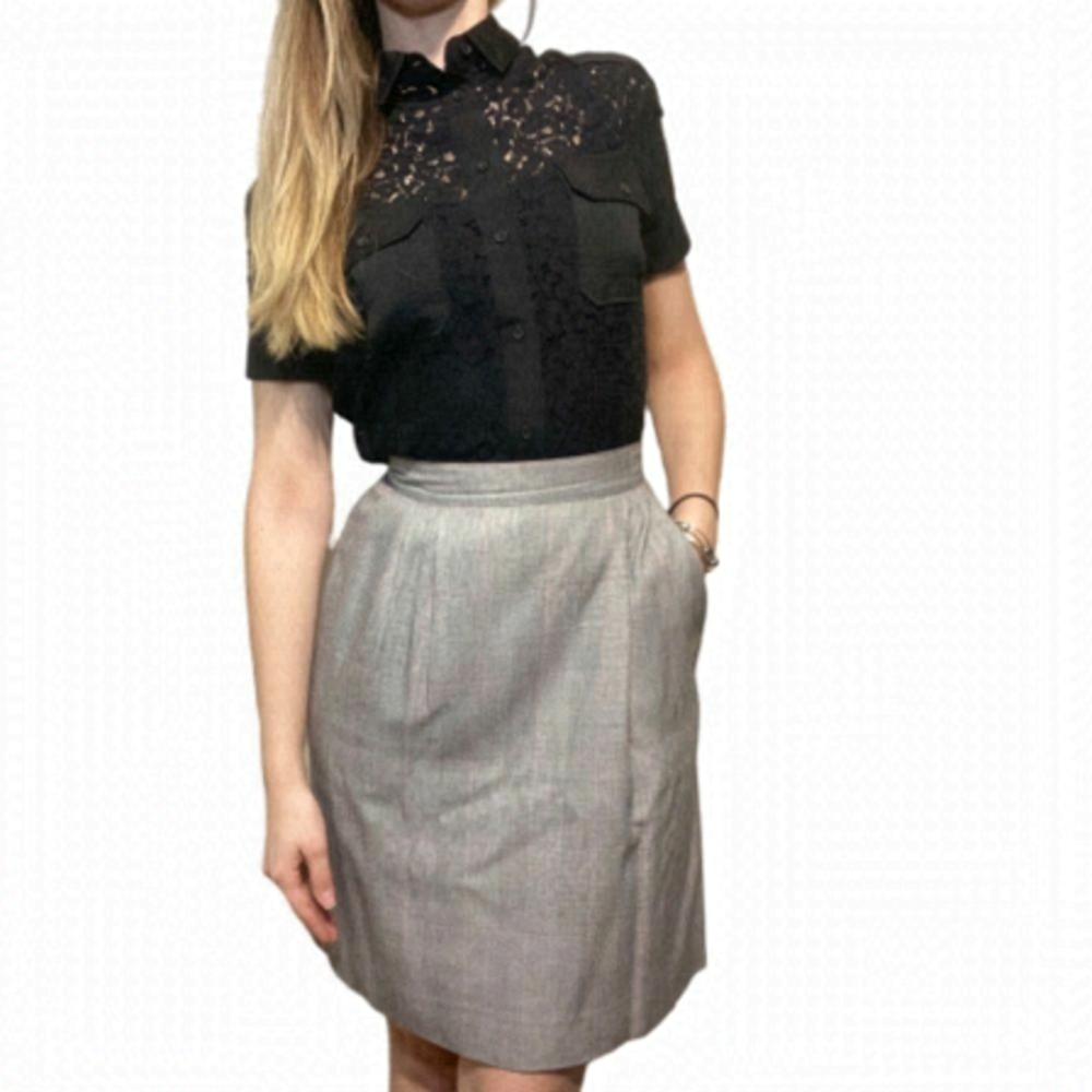VINTAGE plaid grey pencil skirt High waist